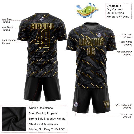 Black-Gold Black Soccer Custom Jersey Sublimation Uniform Black-Gold Black Soccer Custom Jersey Sublimation Uniform