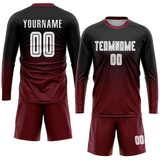 Sublimation Custom Black Uniform Fade White-Crimson Jersey Fashion Soccer Sublimation Custom Black Uniform Fade White-Crimson Jersey Fashion Soccer