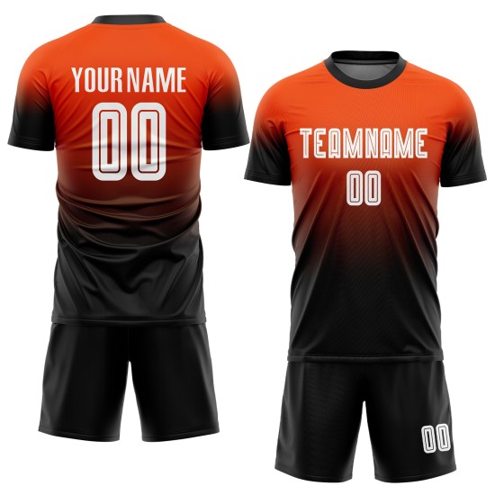 Uniform Soccer Fashion White-Black Fade Orange Sublimation Jersey Custom Uniform Soccer Fashion White-Black Fade Orange Sublimation Jersey Custom