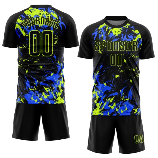 Uniform Custom Soccer Sublimation Black Black Jersey Neon Green-Royal Uniform Custom Soccer Sublimation Black Black Jersey Neon Green-Royal