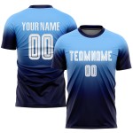 Custom Uniform Sublimation Soccer Blue Jersey White-Navy Light Fashion Fade Custom Uniform Sublimation Soccer Blue Jersey White-Navy Light Fashion Fade
