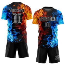 Black-White Jersey Flame Sublimation Figure Soccer Uniform Custom Black-White Jersey Flame Sublimation Figure Soccer Uniform Custom