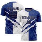White-Old Scratch Jersey Royal Gold Soccer Graffiti Pattern Custom Uniform Sublimation White-Old Scratch Jersey Royal Gold Soccer Graffiti Pattern Custom Uniform Sublimation