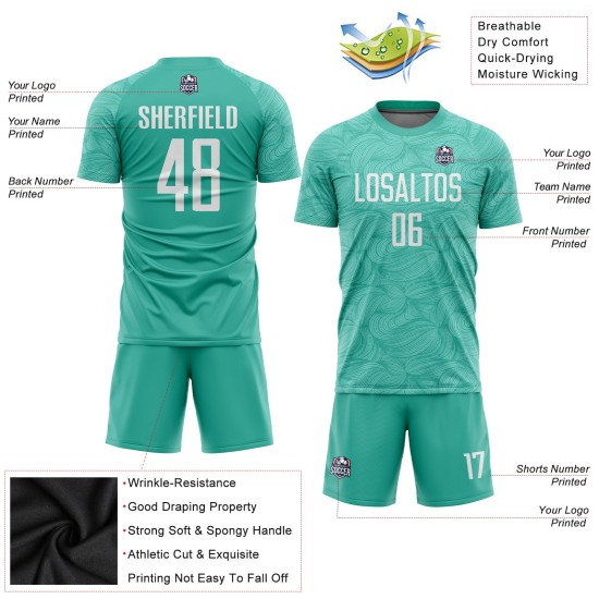 Uniform Aqua Soccer White Jersey Sublimation Custom Uniform Aqua Soccer White Jersey Sublimation Custom