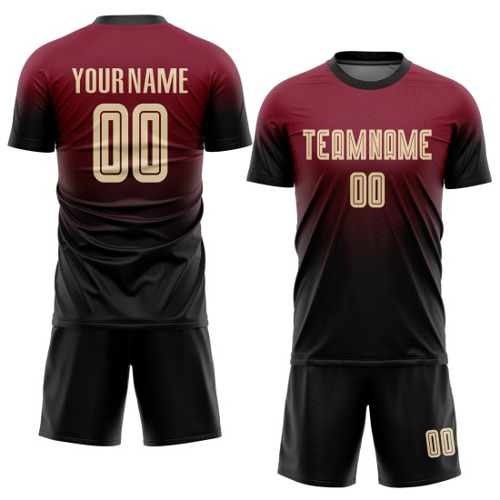 Custom Soccer Jersey Sublimation Crimson Cream-Black Fade Uniform Fashion Custom Soccer Jersey Sublimation Crimson Cream-Black Fade Uniform Fashion