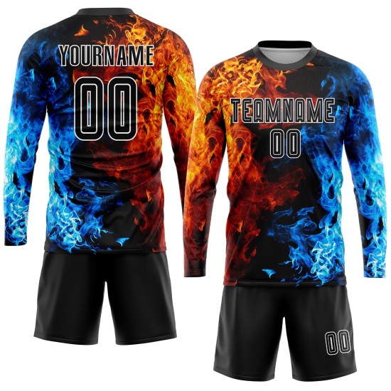 Black-White Jersey Flame Sublimation Figure Soccer Uniform Custom Black-White Jersey Flame Sublimation Figure Soccer Uniform Custom