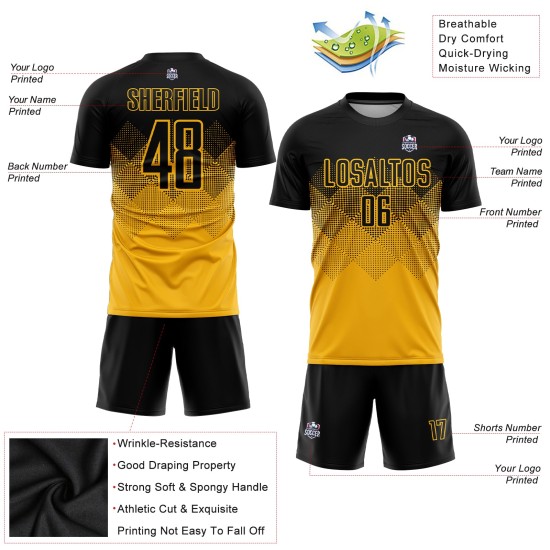Sublimation Custom Soccer Gold Uniform Black Jersey Sublimation Custom Soccer Gold Uniform Black Jersey