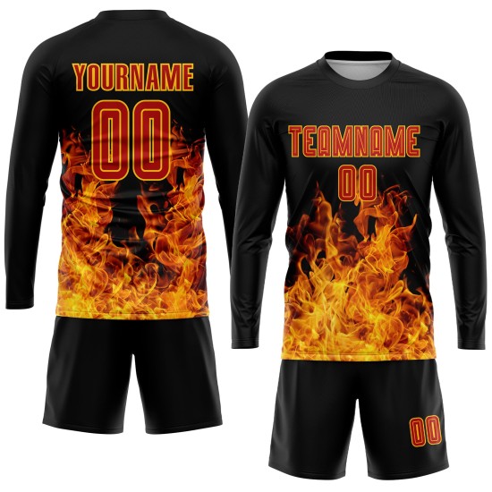 Sublimation Red-Gold Black Flame Soccer Uniform Custom Jersey Sublimation Red-Gold Black Flame Soccer Uniform Custom Jersey