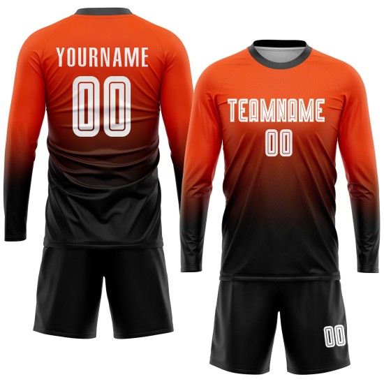 Uniform Soccer Fashion White-Black Fade Orange Sublimation Jersey Custom Uniform Soccer Fashion White-Black Fade Orange Sublimation Jersey Custom