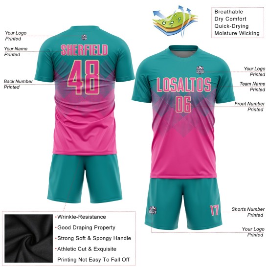 Uniform Sublimation Jersey Soccer Custom Teal Pink-Cream Uniform Sublimation Jersey Soccer Custom Teal Pink-Cream
