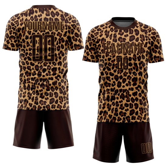 Brown Leopard Soccer Brown-Old Uniform Jersey Gold Custom Sublimation Brown Leopard Soccer Brown-Old Uniform Jersey Gold Custom Sublimation