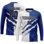 White-Old Scratch Jersey Royal Gold Soccer Graffiti Pattern Custom Uniform Sublimation White-Old Scratch Jersey Royal Gold Soccer Graffiti Pattern Custom Uniform Sublimation