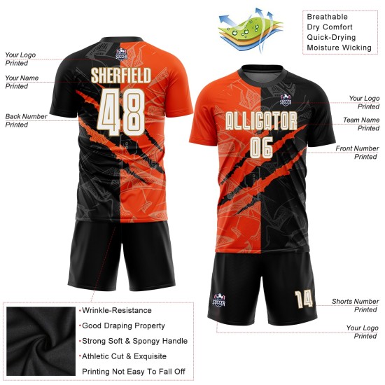 Orange-Old Black Pattern Sublimation Graffiti Uniform Custom Jersey White Scratch Soccer Gold Orange-Old Black Pattern Sublimation Graffiti Uniform Custom Jersey White Scratch Soccer Gold