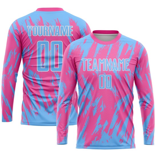 Light Custom Blue-White Soccer Jersey Uniform Pink Sublimation Light Custom Blue-White Soccer Jersey Uniform Pink Sublimation