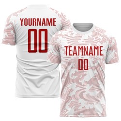 Sublimation White Soccer Custom Uniform Jersey Red