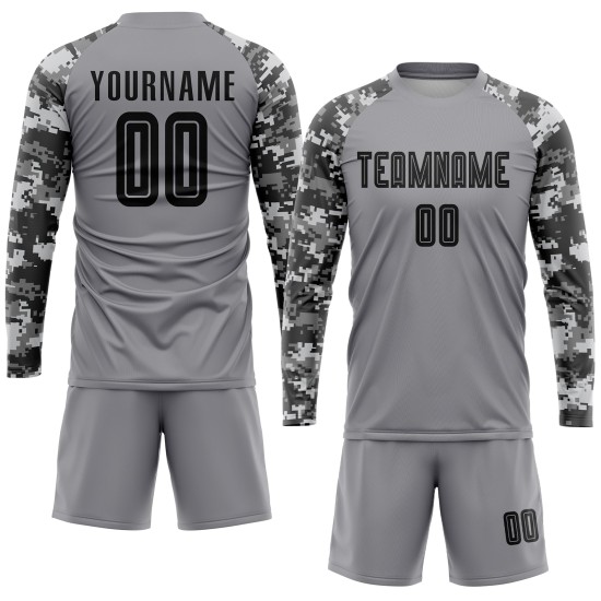 Custom Soccer Black-Camo Gray Jersey Sublimation Uniform Custom Soccer Black-Camo Gray Jersey Sublimation Uniform