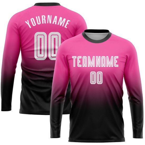 Custom Jersey Sleeve Pink White-Black Sublimation Fade Fashion Soccer Long Uniform Custom Jersey Sleeve Pink White-Black Sublimation Fade Fashion Soccer Long Uniform