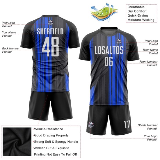 Custom Jersey Soccer Uniform Black Sublimation White-Royal Custom Jersey Soccer Uniform Black Sublimation White-Royal