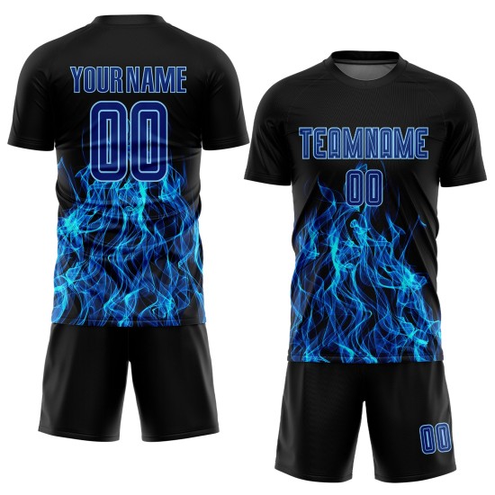 Blue Custom Flame Uniform Sublimation Royal-Light Black Jersey Soccer Blue Custom Flame Uniform Sublimation Royal-Light Black Jersey Soccer